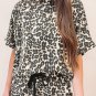Black Cheetah Printed Casual Tee and Shorts Lounge Set