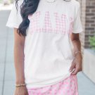 White MAMA Printed Tee and Plaid Shorts Lounge Set
