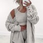 Gray 3 Pcs Crop Tank Top Shorts with Cardigan Lounge Set