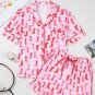 Pink Western Cowgirl Boots Printed Shirt Ruffled Shorts Pajama Set
