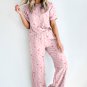 Pink Bow Knot Polka Dot Print Short Sleeve Top Lounge Set