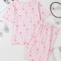 Pink Bow Knot Polka Dot Print Short Sleeve Top Lounge Set
