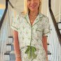 Green Floral Print Turn-down Collar Short Pajamas Set