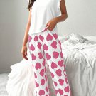 Pink Ruffled Tank Top And Heart Print Pants Lounge Set