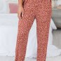 Brown Leopard Print Short Sleeve Shirt and Pants Pajamas Set