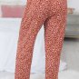 Brown Leopard Print Short Sleeve Shirt and Pants Pajamas Set
