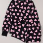 Black Valentine Heart Shape Print Long Sleeve Top Shorts Lounge Set