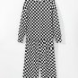Black Checkered Print Long Sleeve Top and Pants Lounge Set