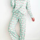 Green Santa Claus Striped Print Loose Fit Two Piece Lounge Set