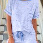Sky Blue  Bow Printed Ruffled Short Lounge Set