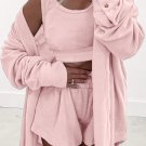 Light Pink 3 Pcs Crop Tank Top Shorts with Cardigan Lounge Set