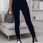 Black Rib Knit High Waist Slit Leggings