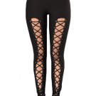 Black Grommet Lace Up Front Leggings
