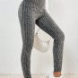 Gray Wide Waistband Ribbed Textured Knit Leggings