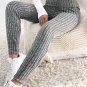 Gray Wide Waistband Ribbed Textured Knit Leggings