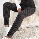 Dark Grey Wide Waistband Ribbed Textured Knit Leggings