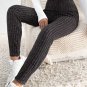 Dark Grey Wide Waistband Ribbed Textured Knit Leggings