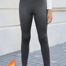 Dark Grey Fleece Lined Thermal Knit Ankle High Waist Leggings