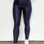 Navy Blue Crossed Dip Waist Sleek Leather Leggings
