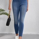 Blue Skinny Elastic Waist Ankle Length Mid Waist Jeggings with Pockets