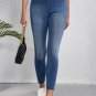 Blue Skinny Elastic Waist Ankle Length Mid Waist Jeggings with Pockets