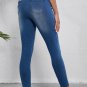 Blue Skinny Elastic Waist Ankle Length Mid Waist Jeggings with Pockets