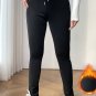 Black Solid Drawstring Waist Thermal Lined Leggings