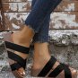 Black Linen Woven Cross Criss Hollowed Slip-On Slippers