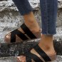 Black Linen Woven Cross Criss Hollowed Slip-On Slippers