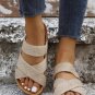 Beige Linen Woven Cross Criss Hollowed Slip-On Slippers
