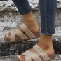 Beige Linen Woven Cross Criss Hollowed Slip-On Slippers