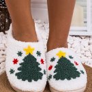 White Fuzzy Christmas Tree Pattern Home Slippers
