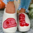 Racing Red Western Graphic Embroidered Sherpa Home Slippers
