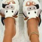 White Cute Cow Pattern Open Toe Slippers