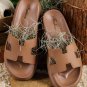 Chestnut Cutout Design Open Toe Platform Slippers