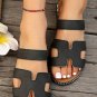 Black Cut Out H Shape Band PU Leather Slippers