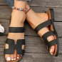 Black Cut Out H Shape Band PU Leather Slippers