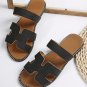 Black Cut Out H Shape Band PU Leather Slippers