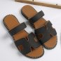 Black Cut Out H Shape Band PU Leather Slippers