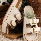 Beige Suede Buckle Decor Footbed Sandal Slippers