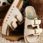 Beige Suede Buckle Decor Footbed Sandal Slippers