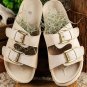 Beige Suede Buckle Decor Footbed Sandal Slippers
