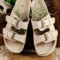 Beige Suede Buckle Decor Footbed Sandal Slippers