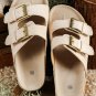 Beige Suede Buckle Decor Footbed Sandal Slippers