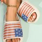 White Rhinestone American Flag Thick Sole Slippers