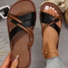 Black Criss Cross PU Leather Flat Slippers