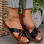 Black Criss Cross PU Leather Flat Slippers