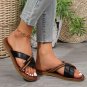 Black Criss Cross PU Leather Flat Slippers