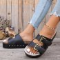 Black Dual Buckle Studded Platform Sandal Slippers