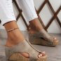Gray Hollow Out Studded PU Leather Wedge Slippers